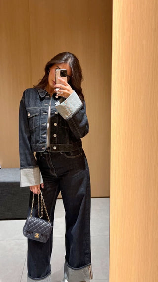 Avenari | Dames Denim Set – Trucker Jacket & High Waist Wide Leg Jeans – Relaxed Fit