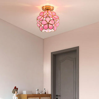 Design Bloemen Stijl Glazen Hal Plafondlamp voor Elegant Interieur Roze D20*H25cm
