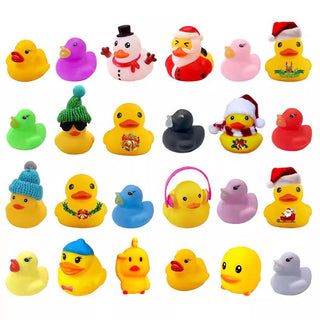 Adventskalender met 24 kerst-badeendjes