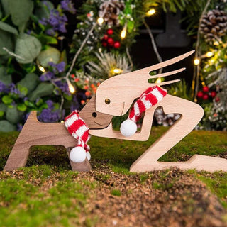 Dierenliefhebber - Tafeldecoratie met houten sculptuur pige og hund med tørklæde