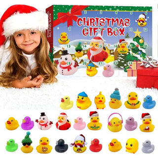Adventskalender met 24 kerst-badeendjes