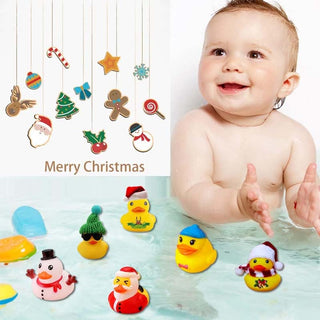 Adventskalender met 24 kerst-badeendjes
