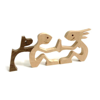 Dierenliefhebber - Tafeldecoratie met houten sculptuur Par og hund