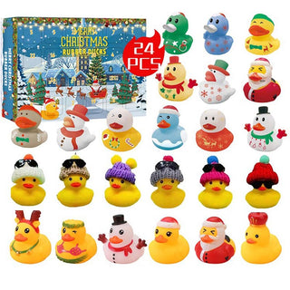Adventskalender met 24 kerst-badeendjes