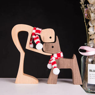 Dierenliefhebber - Tafeldecoratie met houten sculptuur Mand og hund med tørklæde