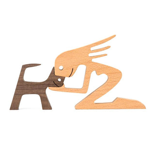 Dierenliefhebber - Tafeldecoratie met houten sculptuur Pige og kat