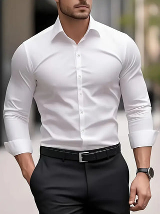 Heren Lange Mouw Overhemd Slim Fit van Ademend Materiaal Wit