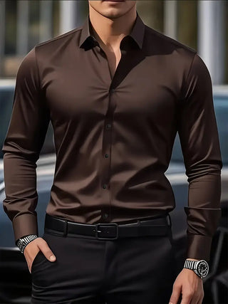 Heren Lange Mouw Overhemd Slim Fit van Ademend Materiaal Koffie