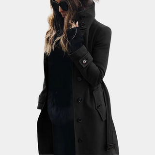 Dames Getailleerde Trenchcoat Voor Dames Warm En Stijlvol Zwart