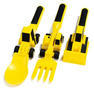 Kinder Bouw Bestek Set - Leuke Graafmachine Vork Lepel & Bord, Peuter Zelfvoeding Bestek om Eetstrijd te Beëindigen Bestek (3-delig)