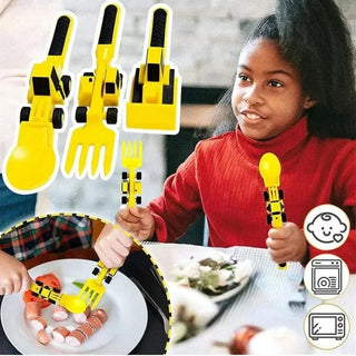 Kinder Bouw Bestek Set - Leuke Graafmachine Vork Lepel & Bord, Peuter Zelfvoeding Bestek om Eetstrijd te Beëindigen