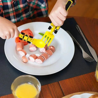 Kinder Bouw Bestek Set - Leuke Graafmachine Vork Lepel & Bord, Peuter Zelfvoeding Bestek om Eetstrijd te Beëindigen