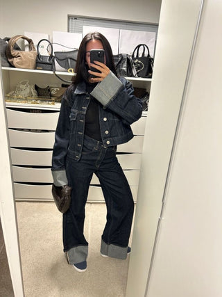 Avenari | Dames Denim Set – Trucker Jacket & High Waist Wide Leg Jeans – Relaxed Fit