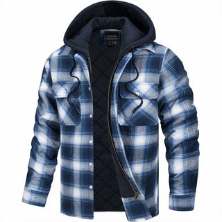 Giovanni | Heren Geruit Overhemdjack met Capuchon Donkerblauw