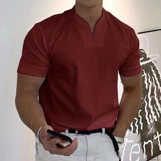 Heren T-shirt – Sportieve V-hals, korte mouwen en dynamische pasvorm Bordeaux