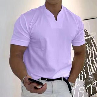 Heren T-shirt – Sportieve V-hals, korte mouwen en dynamische pasvorm Lila
