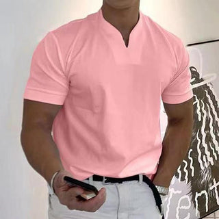 Heren T-shirt – Sportieve V-hals, korte mouwen en dynamische pasvorm Lichtroze