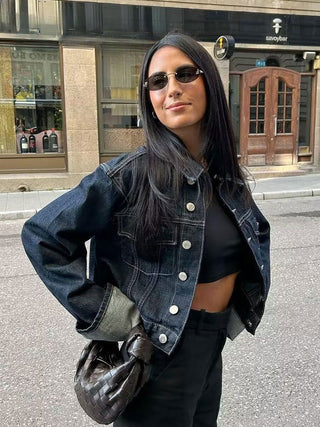 Avenari | Dames Denim Set – Trucker Jacket & High Waist Wide Leg Jeans – Relaxed Fit