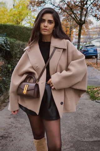Avenari | Dames Oversized Tussenjas – Wolmix – Dubbelrijig – Boxy Fit – Klassieke Reverskraag