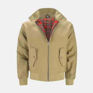 Heren Harrington-jack – Klassieke Ruit- & Tartanvoering Beige