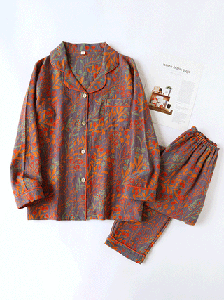 Luna Elegante Bloemenprint Pyjama Set voor Dames Nachtkleding Grijs