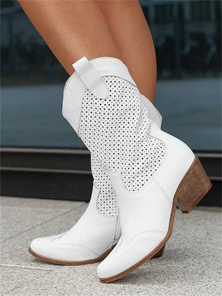 ELYSSI Cowboylaarzen Dames met Perforatiemotief en Korte Schacht Wit