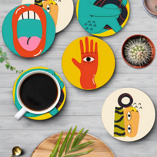 Abstracte Ronde Onderzetters Set Van 6 Stuks Voor Tafeldecoratie Default