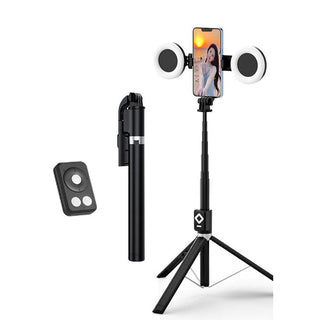6-in-1 selfiestick met invullicht Zwart