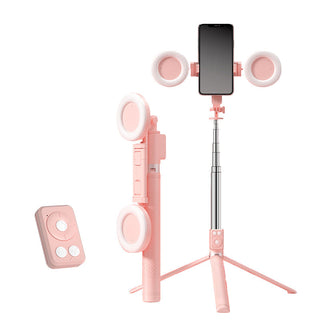 6-in-1 selfiestick met invullicht Roze