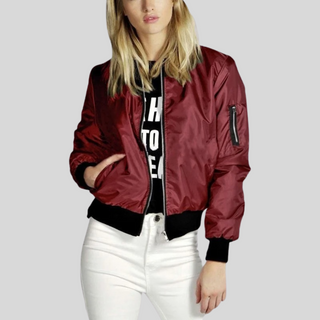 Dames Bomber Tussenjas - Casual, met lange mouwen en ronde hals Rood