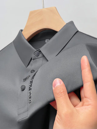 Heren Poloshirt Spierfit Katoen Italiaans Design Onyx Grijs