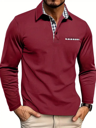 Stefan | Heren Polo met Lange Mouwen Katoenen Casual Kraagshirt Rood