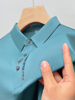 Heren Poloshirt Spierfit Katoen Italiaans Design Aqua Blauw