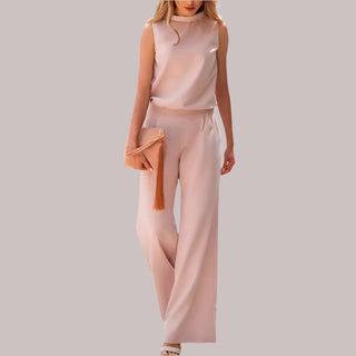 Dames Zijde Jumpsuit Zijde Mouwloze Top Wijde Pijpen Abrikoos