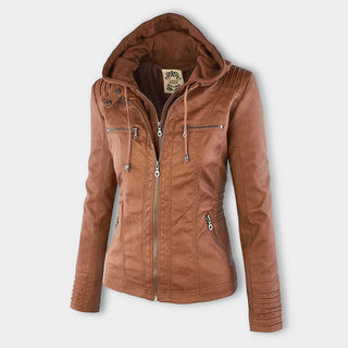 ELYSSI Leren Jas Dames met Capuchon van PU-Leer Khaki XS