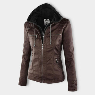 ELYSSI Leren Jas Dames met Capuchon van PU-Leer Bruin XS