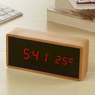 Bamboe LED Wekker Digitale Alarm Wekker Voor Thuis Rood
