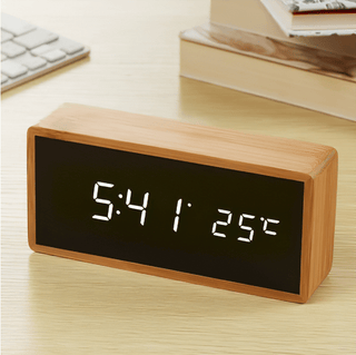Bamboe LED Wekker Digitale Alarm Wekker Voor Thuis Wit