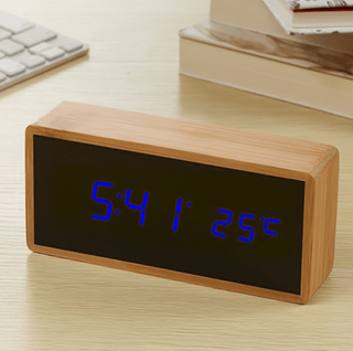 Bamboe LED Wekker Digitale Alarm Wekker Voor Thuis Blauw