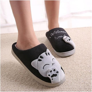 Baty | Herfst- en winterpantoffels met kattenmotief, comfortabel en schattig Zwart