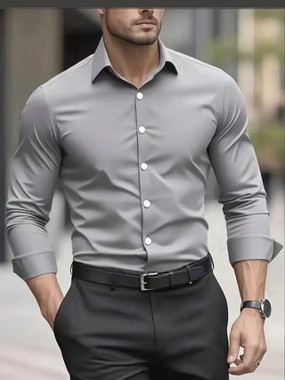 Heren Lange Mouw Overhemd Slim Fit van Ademend Materiaal Grijs
