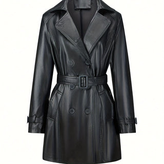 Trenchcoat Dubbelrijige Getailleerde In Vintage Stijl Zwart
