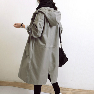Lange Dames Trenchcoat Met Capuchon In Diverse Kleuren Grijs
