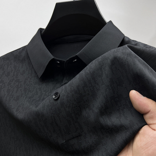 Heren Poloshirt Katoen Subtiel Patroon voor Casual en Semi-Formele Gelegenheden Zwart