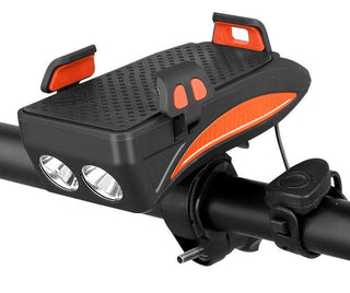 FietsPro 4-in-1 Telefoonhouder, Powerbank, Verlichting & Claxon Oranje