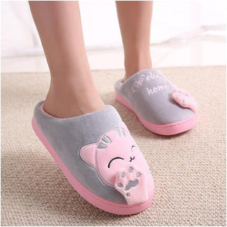 Baty | Herfst- en winterpantoffels met kattenmotief, comfortabel en schattig Grijs