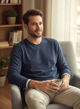 Bram | Heren V-Hals Sweatshirt Lange Mouw Zachte Katoen Pullover
