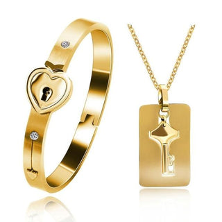Armband- en kettingset 'Jij bent de sleutel tot mijn hart' in amber Goud