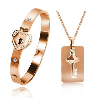 Armband- en kettingset 'Jij bent de sleutel tot mijn hart' in amber Roseguld