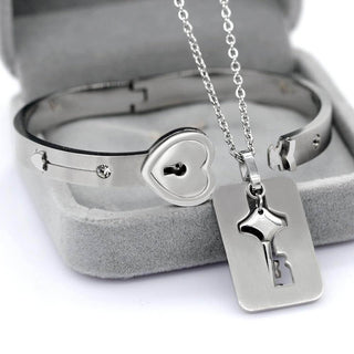 Armband- en kettingset 'Jij bent de sleutel tot mijn hart' in amber